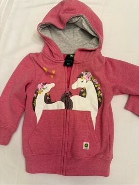 John Deere Pink Girls' Unicorn Hooded Zip Sweatshirt